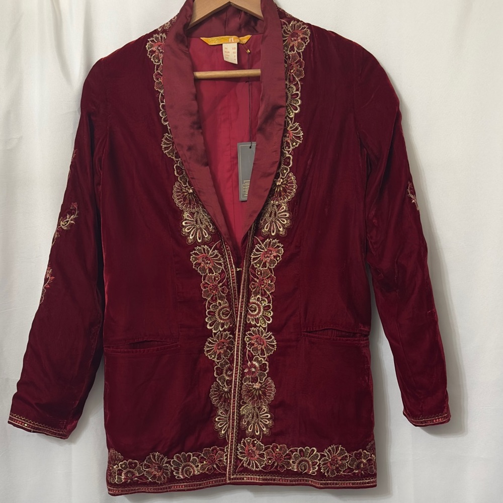 RL Nishat Linen Luxury pret Embroidered Red Velvet Jacket pit to pit 19 (mix50)